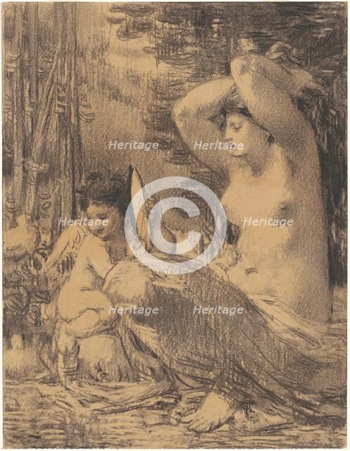 Nude with Cherub Holding a Mirror, 1860s-1870s. Creator: William P. Babcock.