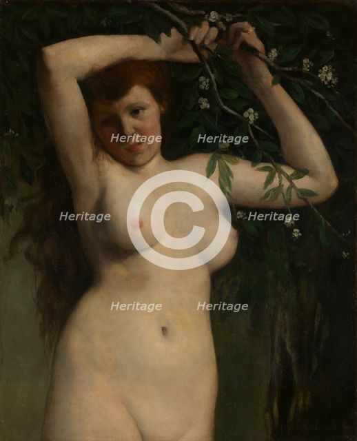 Nude with Flowering Branch, 1863. Creator: Gustave Courbet.