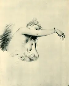 Nude with Right Arm Raised 1717-1718, (1943). Creator: Jean-Antoine Watteau