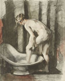 Nude woman taking a bath, 1870-1923. Creator: Willem Witsen