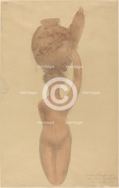 Nude Woman Carrying Vase on Head, 1909. Creator: Auguste Rodin.