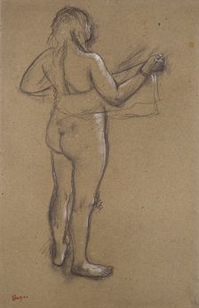 Nude Woman drying herself with a Towel, seen from behind, late 19th century. Artist: Edgar Degas