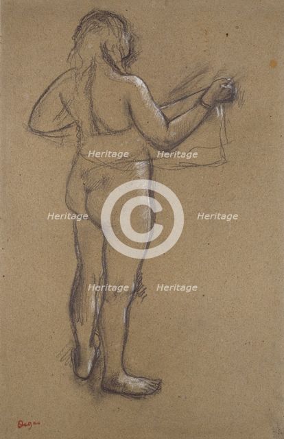 Nude Woman drying herself with a Towel, seen from behind, late 19th century. Artist: Edgar Degas.
