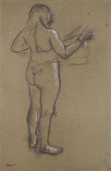 Nude Woman drying herself with a Towel, seen from behind, late 19th century. Artist: Edgar Degas