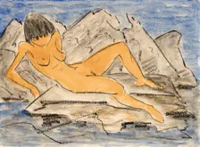 Nude woman lying on water