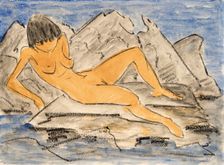 Nude woman lying on water