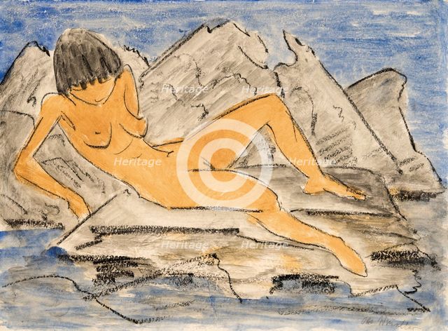 Nude woman lying on water, .