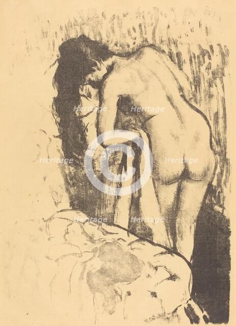 Nude Woman Standing, Drying Herself (Femme nue debout, a sa toilette), c. 1890. Creator: Edgar Degas.