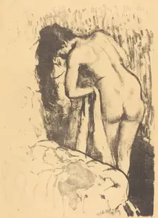 Nude Woman Standing, Drying Herself (Femme nue debout, a sa toilette), c. 1890. Creator: Edgar Degas
