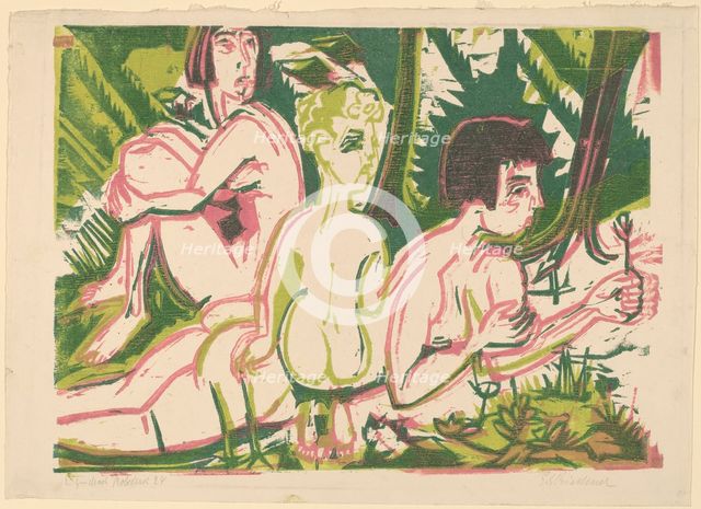 Nude Women with a Child in the Forest, 1925. Creator: Ernst Kirchner.