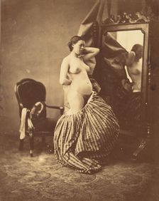 [Nude Before a Mirror], ca. 1857. Creator: Attributed to Bruno Braquehais (French, 1823?1875)