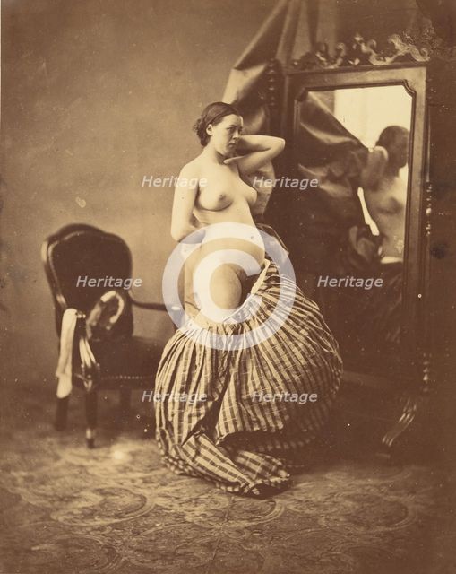 [Nude Before a Mirror], ca. 1857. Creator: Attributed to Bruno Braquehais (French, 1823?1875).