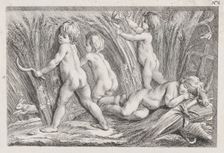 Nude children shearing wheat; an allegory of Summer; after a bas-relief on the Fonta..., after 1745. Creator: Anon