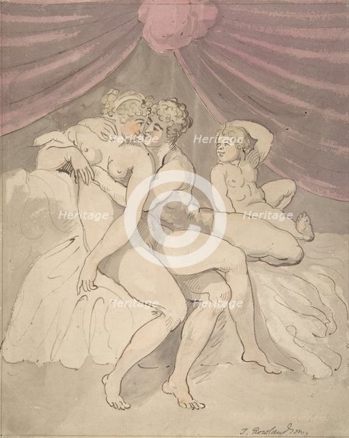 Nude Couple Embracing, 1780-1827. Creator: Thomas Rowlandson.