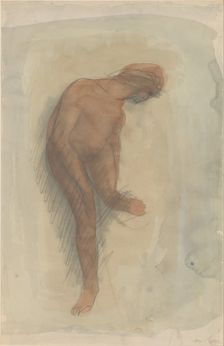 Nude female figure holding left foot, 1900-1912. Creator: Auguste Rodin