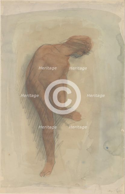 Nude female figure holding left foot, 1900-1912. Creator: Auguste Rodin.