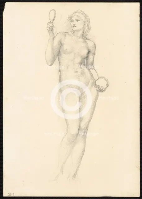 Nude Female Figure with Mirror in Right Hand, c. 1873-77. Creator: Sir Edward Coley Burne-Jones.