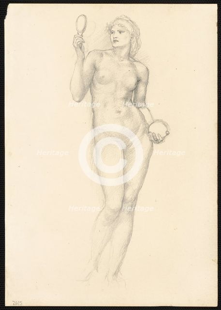 Nude Female Figure with Mirror in Right Hand, c. 1873-77. Creator: Sir Edward Coley Burne-Jones.