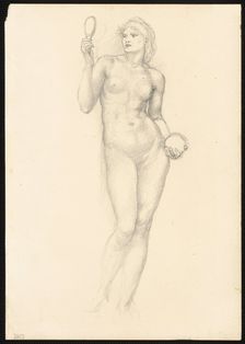 Nude Female Figure with Mirror in Right Hand, c. 1873-77. Creator: Sir Edward Coley Burne-Jones