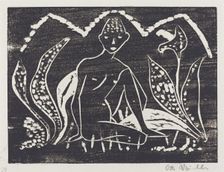 Nude Figure of a Boy in a Landscape (Knabe zwischen Blattpflanzen), 1912. Creator: Otto Mueller