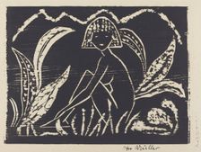 Nude Figure of a Girl in a Landscape (Madchenzwischen Blattpflanzen), 1912. Creator: Otto Mueller