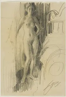 Nude Figure Standing Near a Bed, 1900/03. Creator: Anders Leonard Zorn