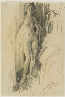 Nude Figure Standing Near a Bed, 1900/03. Creator: Anders Leonard Zorn