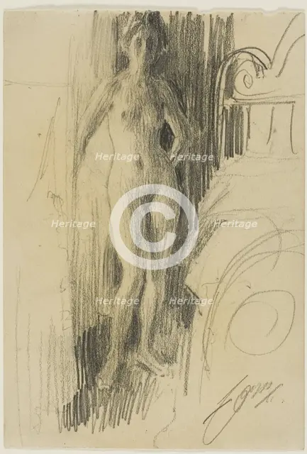 Nude Figure Standing Near a Bed, 1900/03. Creator: Anders Leonard Zorn.