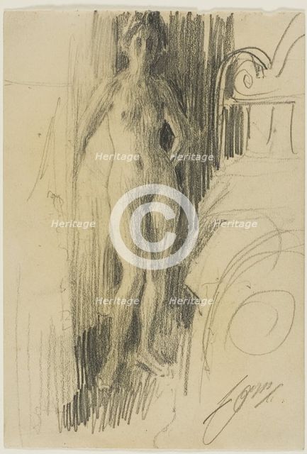 Nude Figure Standing Near a Bed, 1900/03. Creator: Anders Leonard Zorn.