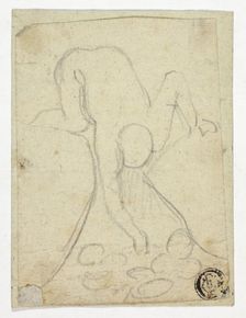 Nude Figure Reaching Down Between Rocks, c. 1800. Creator: William Blake