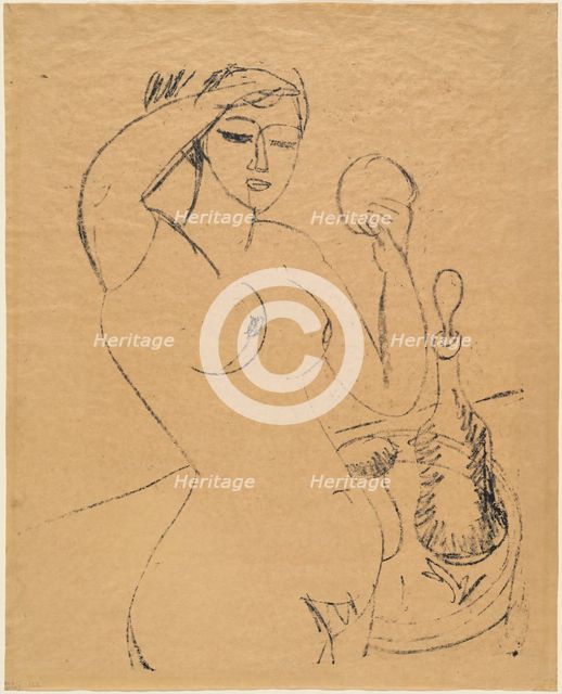 Nude Girl at her Toilette, 1912. Creator: Ernst Kirchner.