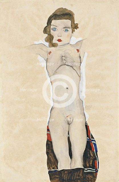 Nude Girl with Arms Outstretched, 1911. Artist: Schiele, Egon (1890–1918)