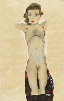 Nude Girl with Arms Outstretched, 1911. Creator: Egon Schiele