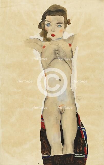 Nude Girl with Arms Outstretched, 1911. Creator: Egon Schiele.