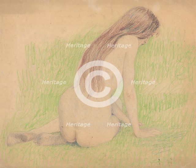 Nude in a meadow, around 1912. Creator: Ivan Zabota.