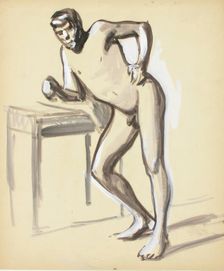 Nude leaning on a table, sketch, c1910s. Creator: Verner Thome