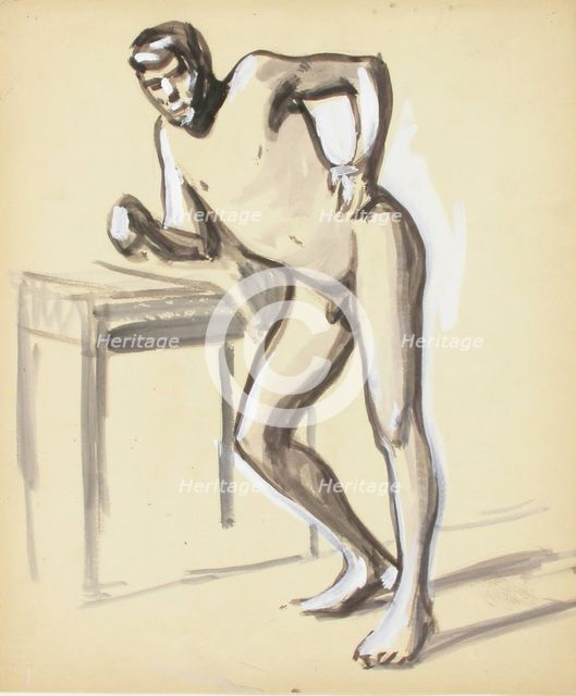 Nude leaning on a table, sketch, c1910s. Creator: Verner Thome.