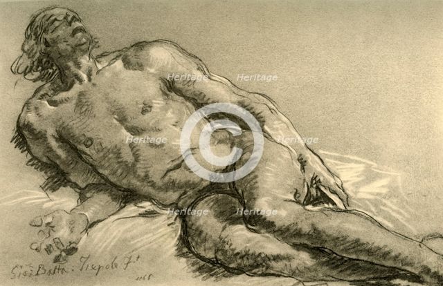 'Nude lying down, the upper half of the body partly raised', 1752, (1928). Artist: Giovanni Battista Tiepolo.