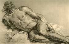 Nude lying down, the upper half of the body partly raised 1752, (1928). Artist: Giovanni Battista Tiepolo