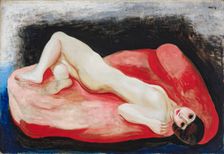Nude lying on a red couch, 1927. Creator: Kisling, Moïse (1891-1953)