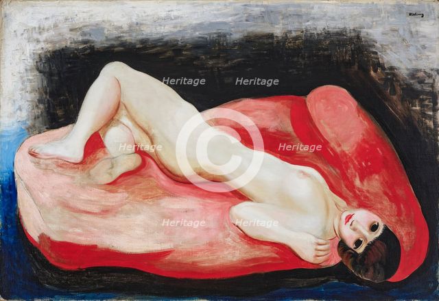 Nude lying on a red couch, 1927. Creator: Kisling, Moïse (1891-1953).