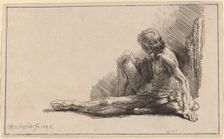 Nude Man Seated on the Ground with One Leg Extended, 1646. Creator: Rembrandt Harmensz van Rijn