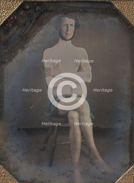 Nude Man Seated with Cloth Draped over Waist, 1840s. Creator: Unknown.
