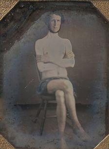 Nude Man Seated with Cloth Draped over Waist, 1840s. Creator: Unknown