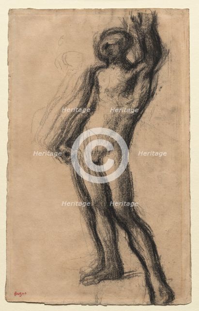 Nude Man Standing, with Left Hand Raised, c. 1900. Creator: Edgar Degas (French, 1834-1917).