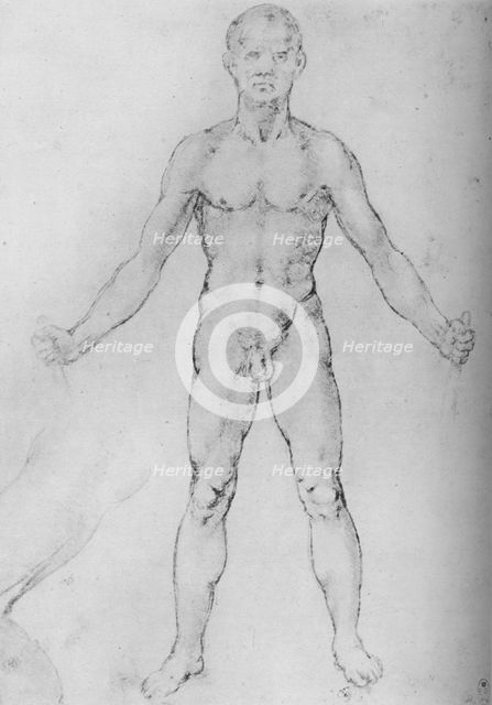 'Nude Man With Arms Stretched Out, Seen from the Front', c1480 (1945). Artist: Leonardo da Vinci.