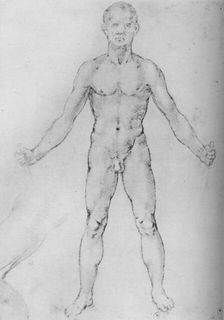 Nude Man With Arms Stretched Out, Seen from the Front c1480 (1945). Artist: Leonardo da Vinci
