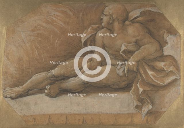 Nude Male Figure Seated on the Ground, ca. 1535-40. Creator: Amico Aspertini.
