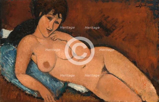 Nude on a Blue Cushion, 1917. Creator: Amadeo Modigliani.
