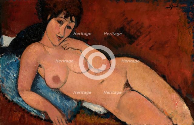 Nude on a Blue Cushion, 1917. Creator: Modigliani, Amedeo (1884-1920).